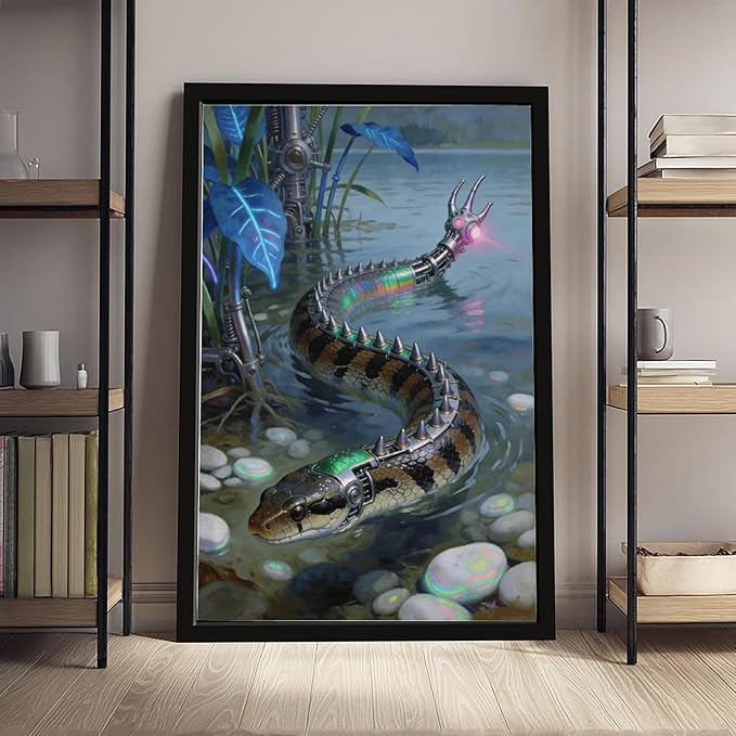 Framed Futuristic Nature Wall Art for Modern Living Room Creative Sci Fi Style Interior Decor 12x18in