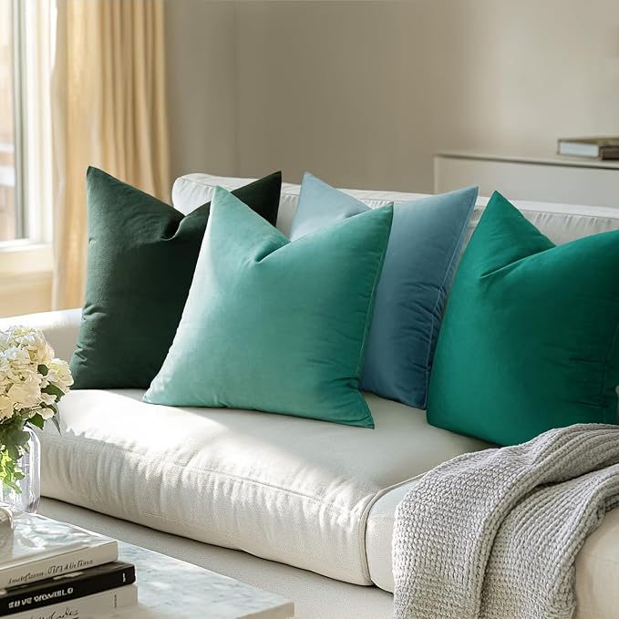 MIULEE 26x26 Inch Pack of 2 Euro Velvet Throw Pillow Covers Aqua Green | Soft Solid Decorative Euro Sham, Modern Luxury Home Decor, for King Bed Sofa Couch Bedroom Livingroom