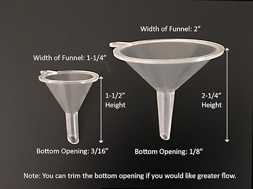Firefly Fuels Mini Funnel Set – 6-Pack Plastic Small Funnels for Filling Small Bottles, Oil Candles, Glitter, Sand Art, Beads, and Kitchen Use – 2 Sizes Included for Fine Powders, Liquids, and Crafts