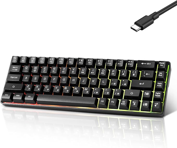 Guiheng Wired Portable 60% Mechanical Feeling Gaming Keyboard,RGB LED Backlit Compact 68 Keys Mini Wired Office Keyboard with Red Switch for Windows Laptop PC Mac - Black