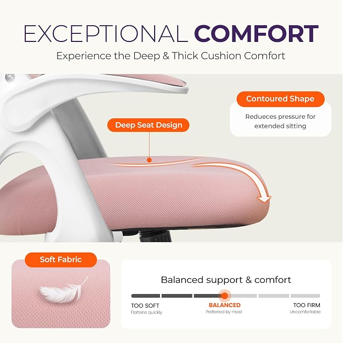 NEO CHAIR Office Desk Gaming Ergonomic Computer Chair with Lumbar Back Support Adjustable Height Swivel Rolling Wheels Flip-up Arms Mesh Chair for Home Vanity (Pink) | Lumbar Support, Height Adjustment, 360° Swivel and Rolling Base, Space-Saving Design...