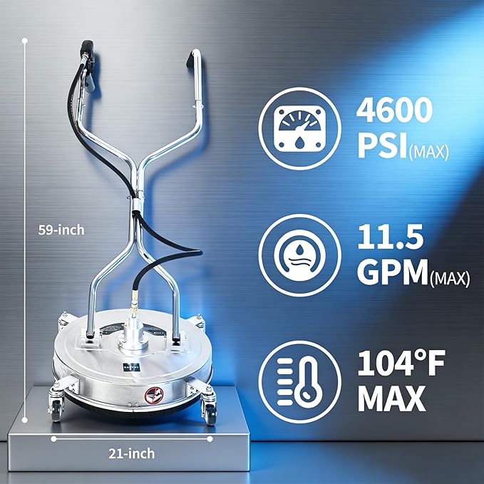 21" Pressure Washer Surface Cleaner with 4 Wheels, Dual Handle Stainless Steel Surface Cleaner for Pressure Washer Attachment for Patio, Sidewalk, Deck and Driveways