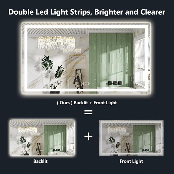 84x32 Inch LED Bathroom Mirror with Lights Front and Backlit Lighted Vanity Mirror for Bathroom Wall with 3 Colors Dimmable Anti-Fog Memory Shatter-Proof IP54 Waterproof Horizontal/Vertical
