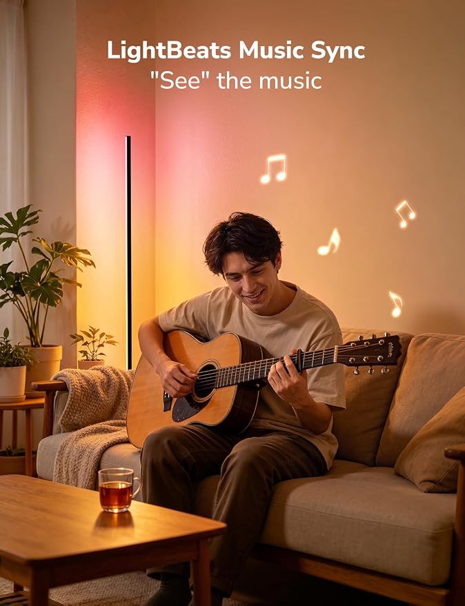 Lepro OE1 AI Corner Floor Lamp, Smart RGBICW LED Corner Lamp with Music Sync, Alexa Enabled, Personalized AI Lighting Designer, Modern Standing Lamp for Living Room/Bedroom,1000LM,2.4G WiFi, No Remote
