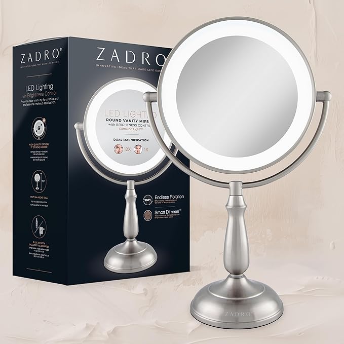 Zadro 11" Makeup Mirror with Lights and Magnification Dimmable Touch LED Lighted Makeup Mirror with Magnification
