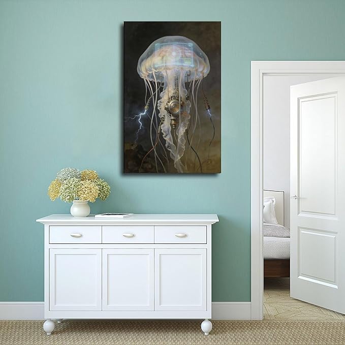 Framed Fantasy Wall Art for Living Room TV Wall Futuristic Tech Inspired Home Decor 16x24inch(40x60cm)