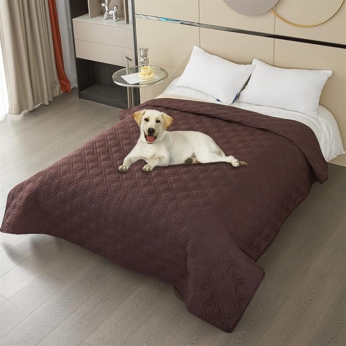 GIBZ Waterproof Dog Bed Cover Anti Slip Pet Furniture Protector Washable Blanket Large Soft Quilted Mat, Coffee, 100x127cm