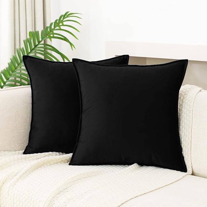 JIAHANNHA Velvet Black Throw Pillow Covers 18”x18”Pack of 2 Soft Decorative | Square Cushion Covers for Couch Sofa Bed Livingroom Car Home Decor,45x45Cm