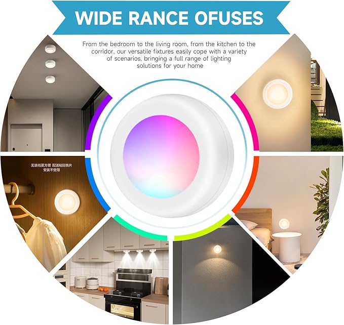 LED Puck Lights with Remote Control, Wireless Under Cabinet Lighting,Color Changing Lights with Dimmer and Timer, AAA Battery Operated Powered Push Night Lights (12 Pack White)