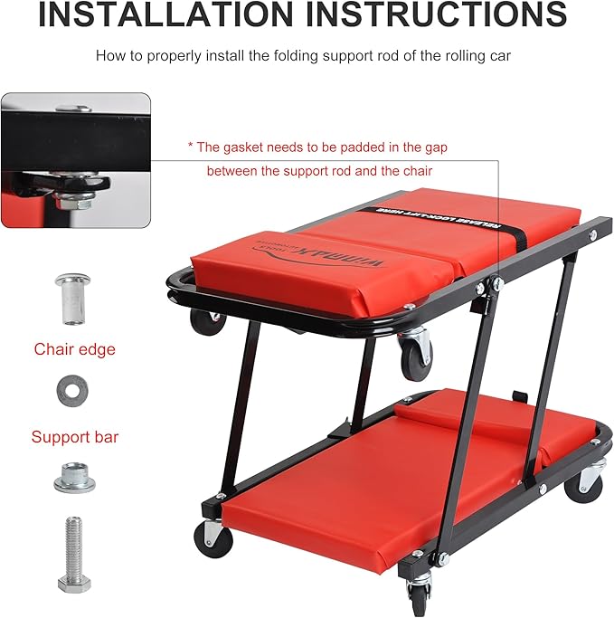48" 2 in 1 Folding Rolling Garage Shop Creeper Roller Seat, Work Stool with 350Lbs Capacity