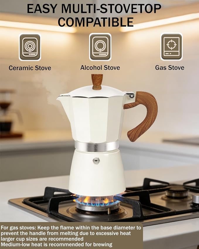 Coffee Maker Stovetop Espresso Maker 9 Cup Aluminum Moka Pot Percolator 15oz 450ml Easy Brewing for Electric Ceramic Stoves Home Camping Italian Cuban Café Classic White