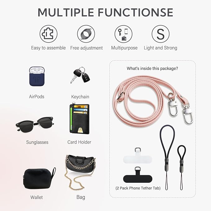 BFSD��DM Phone Crossbody Strap, Universal Crossbody Patch Phone Lanyards,Phone Lanyards for Around The Neck,Phone Strap,Compatible with Most Smartphones, (Pink)
