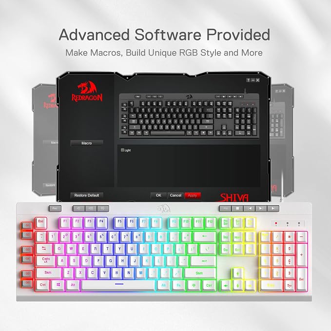 Redragon K512 RGB Membrane Gaming Keyboard, 6 Macro Keys & Easy Media Wheel | Dedicated Scroll Controls, No Software Needed 6 On-the-Fly Combos for Extensive Games, 13 Backlight Modes, Wrist Support
