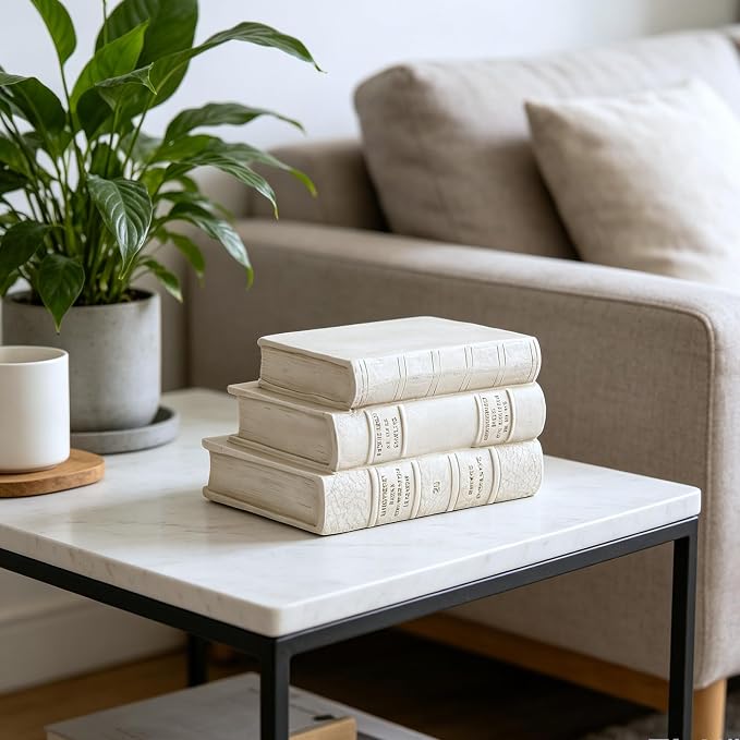 Decorative Books Living Room Décor - Resin Cream Faux Books Fake Modern Home Decoration for Bookshelf Coffee Table Décor 5.5 x 4.5 x 8 Inch Guichifun