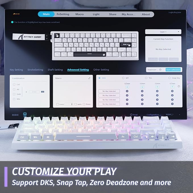 ATTACK SHARK X68HE 60% Wired RT 8K Keyboard+Wireless R1 Mouse-White Contour | Adjustable Actuation,Hall Effect Mechanical Magnetic Switch,Coiled Cable,USB C/2.4Ghz/BT Ultralight 18K DPI Mice for PC Gamer