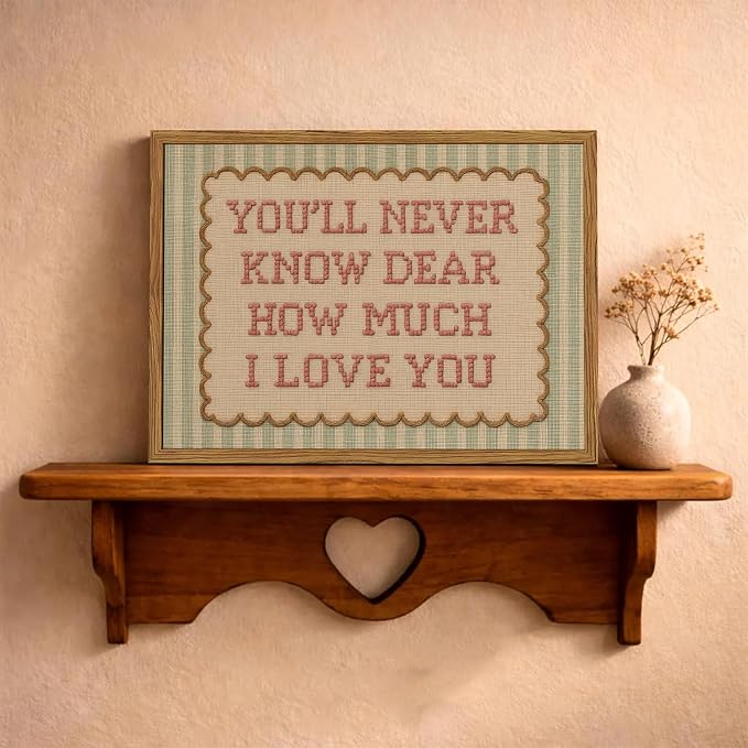 Framed You'll Never Know Dear How Much I Love You Wall Art, Vintage Nursery Pink Green Striped Pictures Wall Decor, Inspirational Quote Paintings Canvas Prints for Girl Bedroom Living Room 12x16 inch
