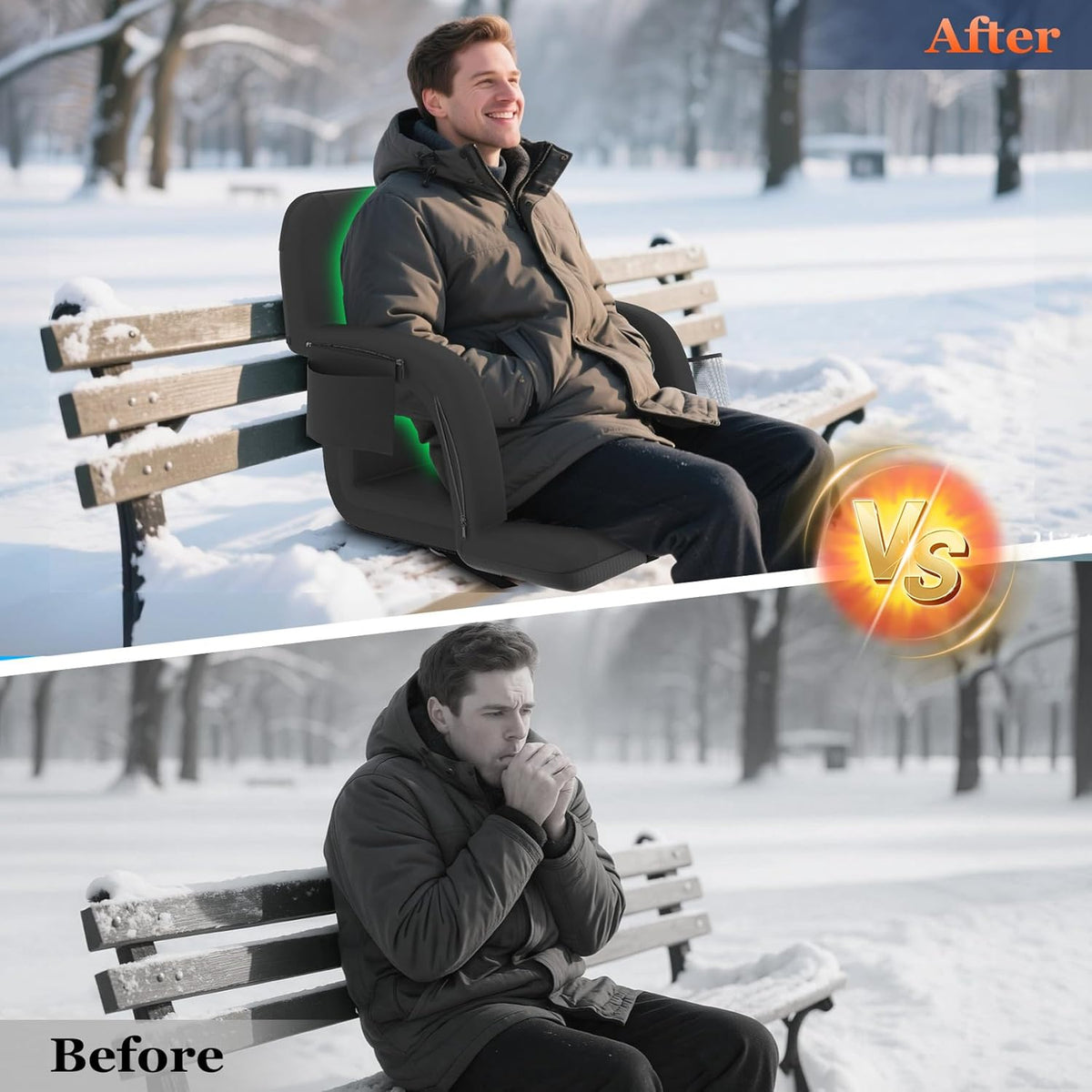 Seeutek Heated Stadium Seats - Portable Bleacher Chairs with Back Support & USB Heating | 21in, 5 Pockets