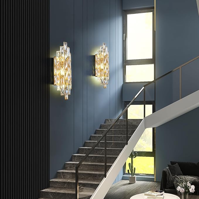 Modern Crystal Wall Sconces,Gold Wall Light Fixtures, Luxury Indoor Wall Lamp,Crystal Vanity Wall Mount Lamps,Wall Lighting for Living Room Bedroom Bathroom Bedside Hallway Stairway