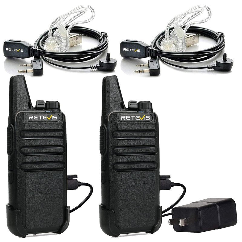 Retevis RT22 Walkie Talkies, Mini 2 Way Radio Rechargeable, VOX Handsfree, Portable, Two-Way Radios Long Range with Earpiece, for Family Road Trip Camping Hiking Skiing(2 Pack, Black)