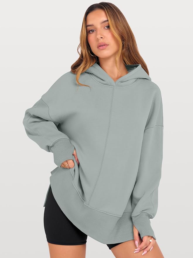ANRABESS Womens Oversized Hoodies Long Sleeve Fleece Side Slit Hooded Sweatshirts Pullover 2026 Fall Outfits Y2K Clothes