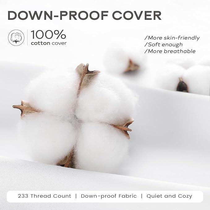 SAVORI Set of 2 Down and Feather Throw Pillow Inserts 18x18 Soft Fluffy Pillow Inserts with 100% Down-Proof Cotton Cover, Decorative Square Cushion Inner for Sofa Couch Bed-White