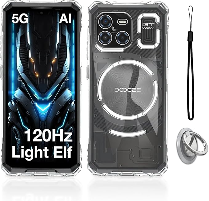 Case Cover for DOOGEE Blade GT AI 5G, Phone Case with Ring Buckles and Lanyards, Premium TPU Material Protective Shell, Protective Cover with Scratch and Anti-Fingerprint, Transparent