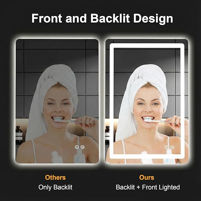 LED Bathroom Vanity Mirror with Light, 30"x20" Led Bathroom Vanity Mirror with Light for Wall, Anti-Fog, Dimmable 3 Colors, Memory Function, Backlit and Front Lit, Plug-in/Hardwired