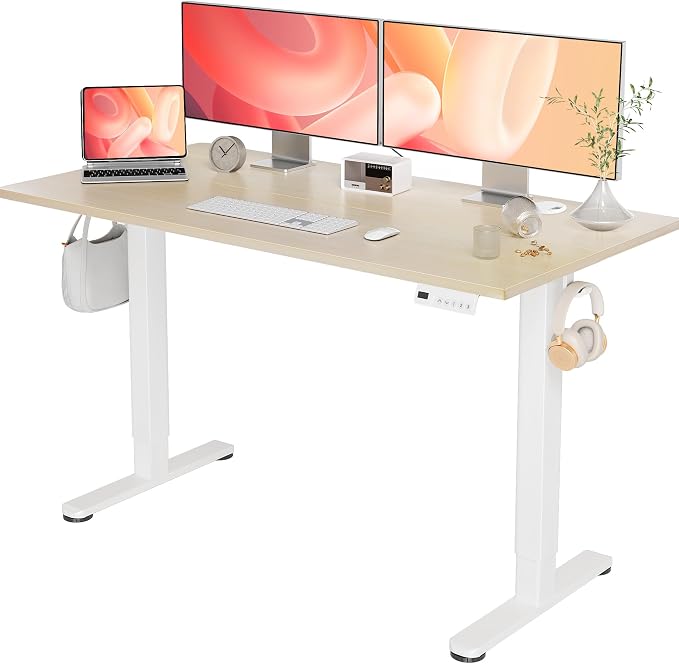 YDN 55 x 24 Inch Nature Electric Standing Desk | Adjustable Height, Sit Stand, Cable Management, Ergonomic, Home Office