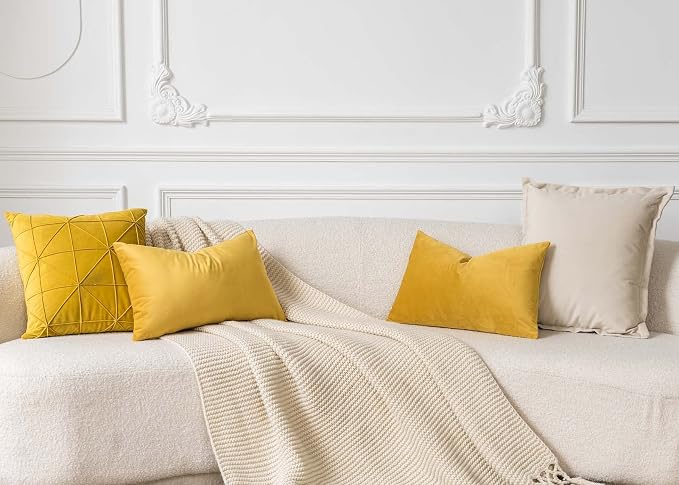 26x26 Throw Pillow Covers Decorative Velvet Couch Covers Set of 2,Gold | JUSPURBET Cozy Soft Pillowcases with Invisible Zipper for Modern Couch Sofa Bed Living Room Bedroom Home Decor