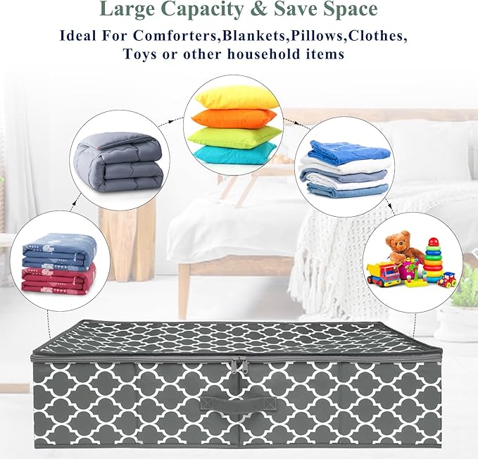 punemi Under Bed Storage, 2-Pack 6.7 Inches Tall Underbed Clothes Storage Bags W/Sturdy Structure, Thick Fabric Storage Containers Drawers With Zipper Lid, College Dorm Room Under Bed(Lantern Pattern)