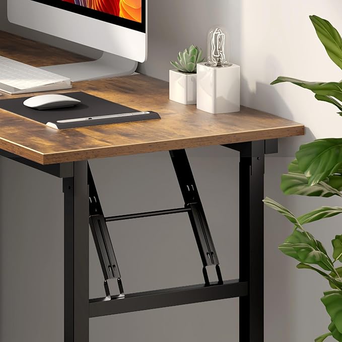 Need Office Computer Desk 47.2x23.6 in Sturdy Folding Laptop Table Retro | Black Frame Writing Gaming Work Table/Foldable Home Office Desk/Sewing Table, No Assembly Required