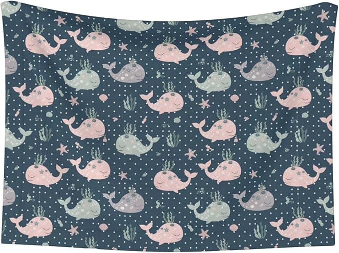 Reversible Dog Blanket for Beds Couches, Cute Whales Mandala Blue, Double Sided Cat Blanket with Textured Dot Feel and Smooth Feel for Seasonal Comfort All Year