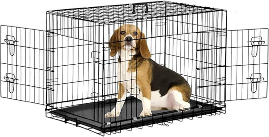 36 inch Dog Crates for Medium Dogs Folding Metal Wire Dog Cage Kennel, Indoor Outdoor Dog Crate Kennels with Handle&Proof Tray Portable Pet Kennel Black