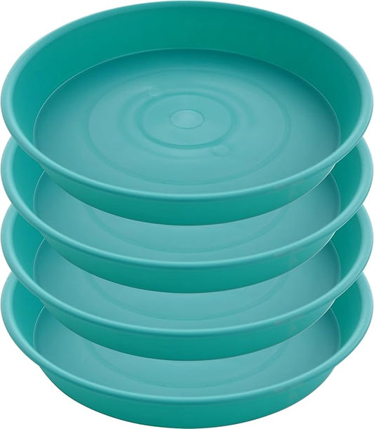 4 Pack of 14 inch Plant Saucers Bird Bath Bow Round, Plastic Plant Saucer Tray for Pots, White Planters for Indoor Plants, Plant Trays for Planter 12-15" (14", Teal)