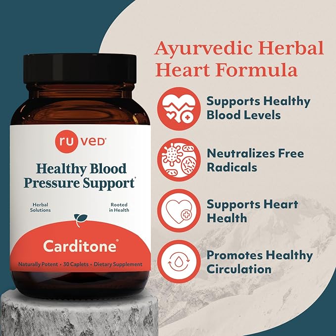 ruved Carditone, Doctor-Formulated, All-Natural Ayurvedic Herbal Supplement, Trusted for Over 30 Years, 30 Vegetarian Caplets