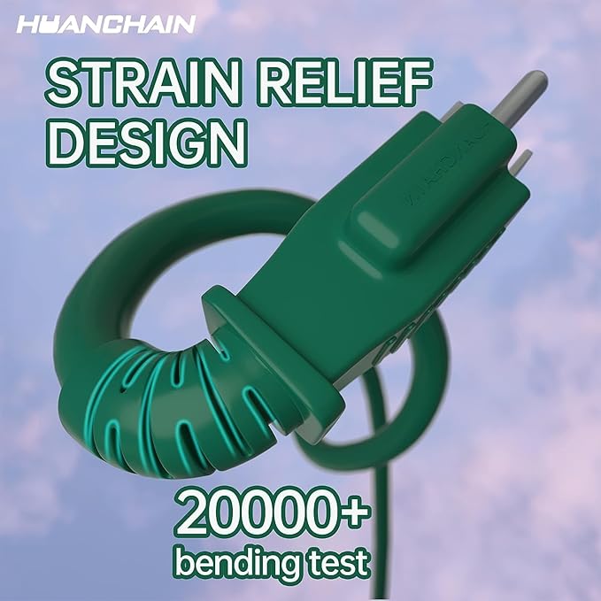 HUANCHAIN Indoor Outdoor Green Extension Cord 10 ft Waterproof, 16/3 Gauge Flexible Cold-Resistant Appliance Extension Cord Outside, 13A 1625W 16AWG SJTW, 3 Prong Electric Cable, ETL