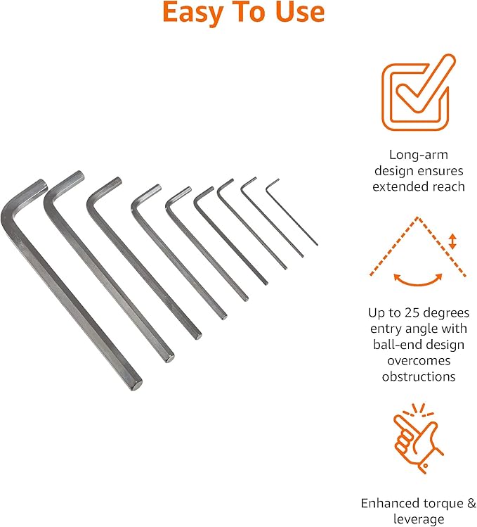 Amazon Basics 22-Piece Long Arm Hex Key Wrench Set - SAE/Metric, Chrome Vanadium Steel with Storage Case