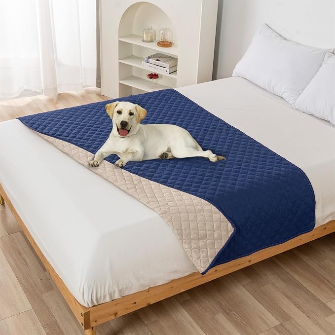 GIBZ Water Resistant Dog Bed Blanket Cover Large Anti Slip Pet Furniture Protector Washable Cat Quilted Mat for Couch, Navy Blue, 75x180cm