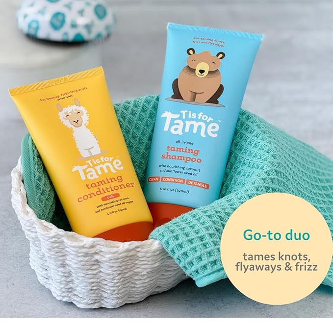 T is for Tame - Baby Shampoo & Conditioner for Curls Bundle – Plant-Based Tear-Free Hair Care Set for Babies, Toddlers & Kids – Frizz Control with Coconut Oil & Sunflower Seed Oils - 6.76 & 5.07 fl oz