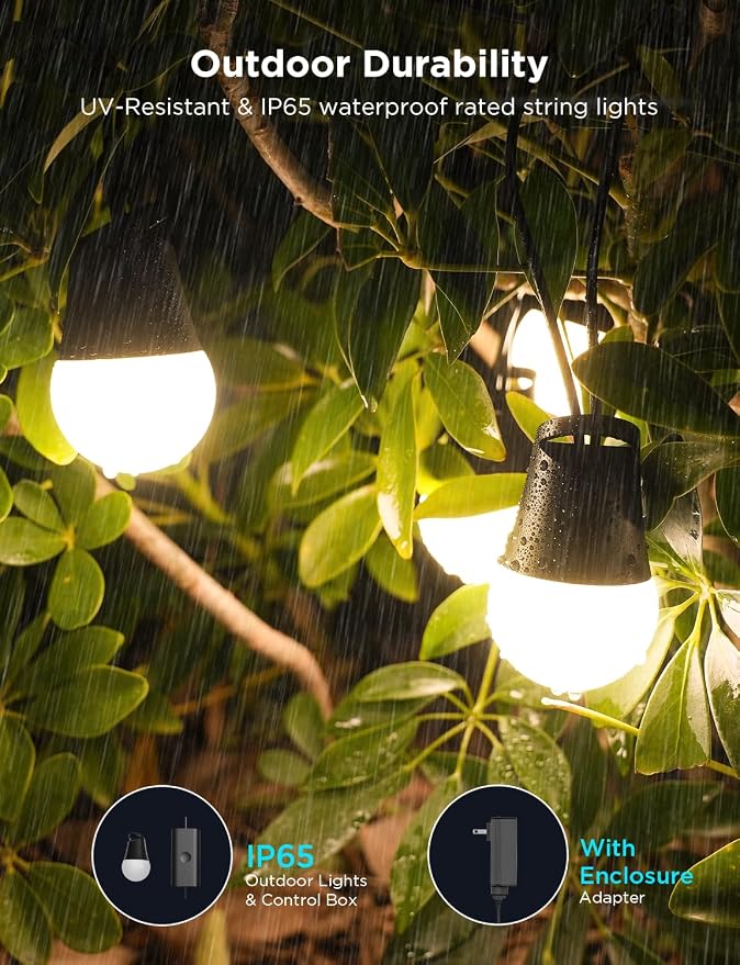 Govee Smart Outdoor String Lights 2, 144ft RGBIC Patio Lights with 45 Bulbs | Dimmable Warm White LED Bulbs, IP65 Waterproof, 47 Scene Modes for Backyard, Balcony, Work with Alexa, App Control