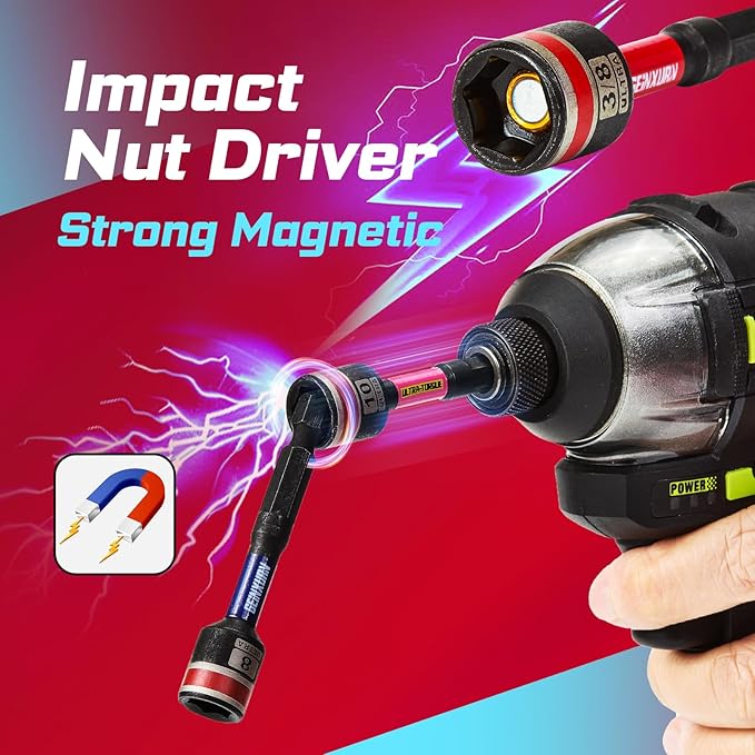 61Pieces Impact Screwdriver Bits Set, Magnetic S2 Steel 1??2?쒺hillips/Square/Torx/Slotted Bits Tips,Impact Bit Holder and Nut Driver and Socket Adapter with Storage Box Case