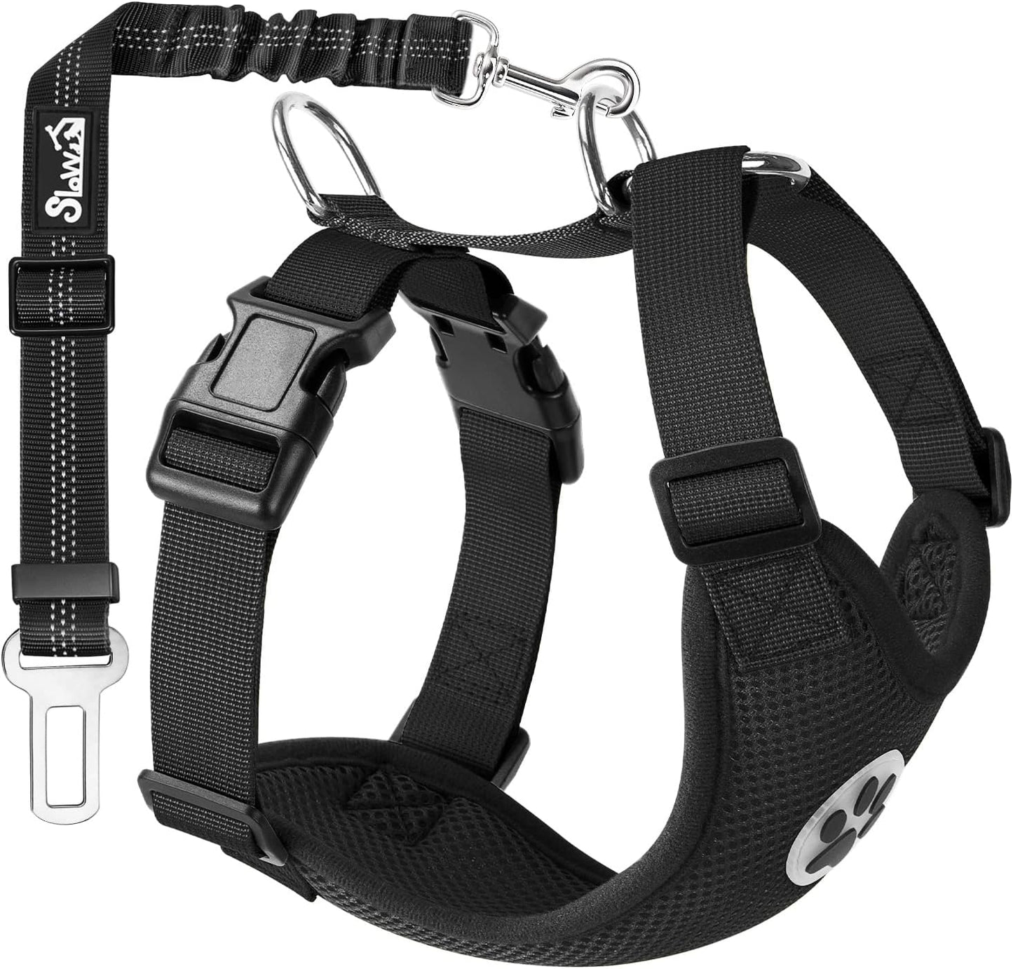Lukovee Dog Seat Belt for Car, Adjustable Dog Car Harness for Large Medium Small Dogs, Soft Padded & Breathable Mesh Dog Seatbelt with Car Vehicle Connector Strap (Black,Large)