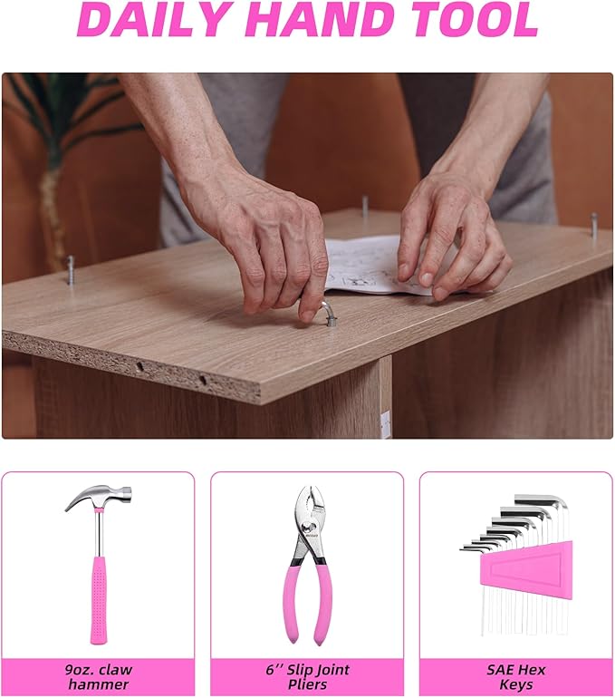 Tool Set Pink-40 Piece - General Household Hand Tool Kit with Plastic Toolbox Storage Case(Pink)