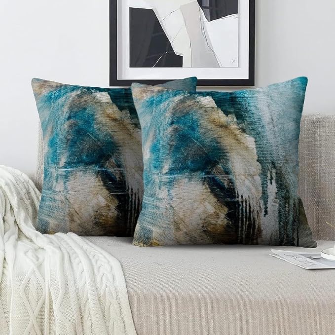 Throw Pillow Covers for Couch, 20x20 Inch, 2 Pack, Black Teal | Decorative Throw Pillow Covers Cushion Covers for Couch Bedroom Sofa Living Room
