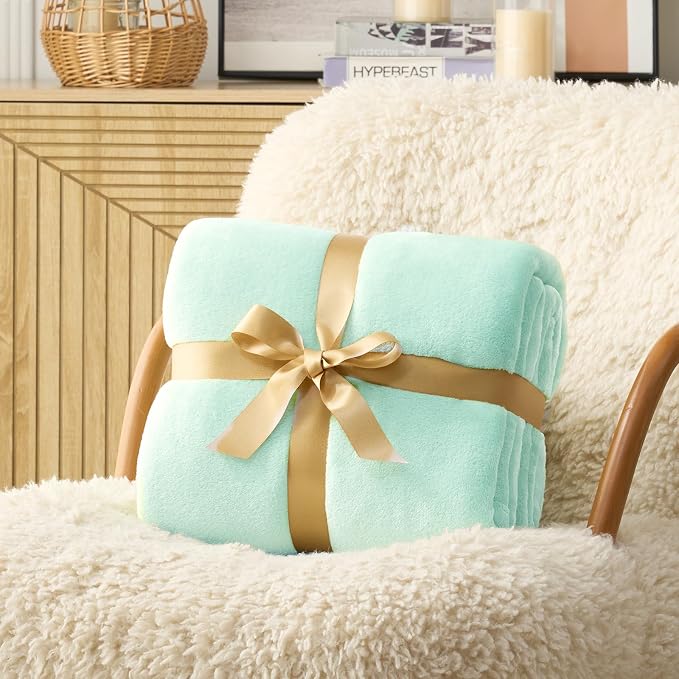 Hansleep King Mint Green Fleece Blanket, Soft Flannel Bed Blanket | Fuzzy Cozy Blanket 90x108 Inches, Multi-use for Bed, Sofa, Couch, Travel, Camping, All Season Warm Lightweight Cover