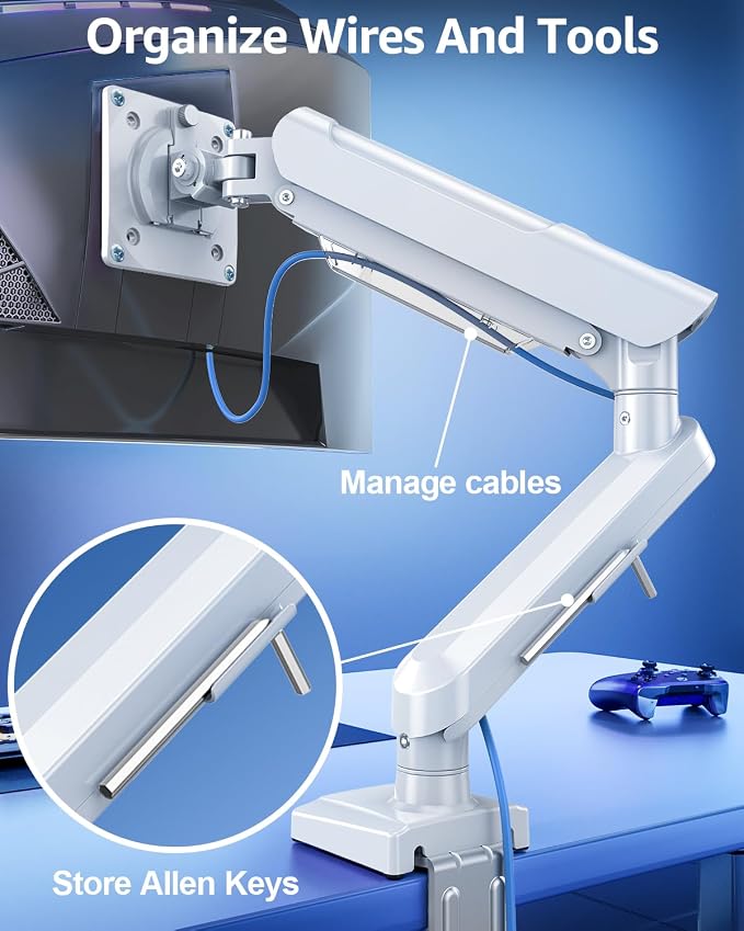 Single Monitor Mount for 32 27 24 22 inch Screen, Monitor Arm Holds 4.4-22 lbs, Monitor Desk Mount, Gaming & Home Office Use, VESA 75x75mm & 100x100mm, Freelift Pro White