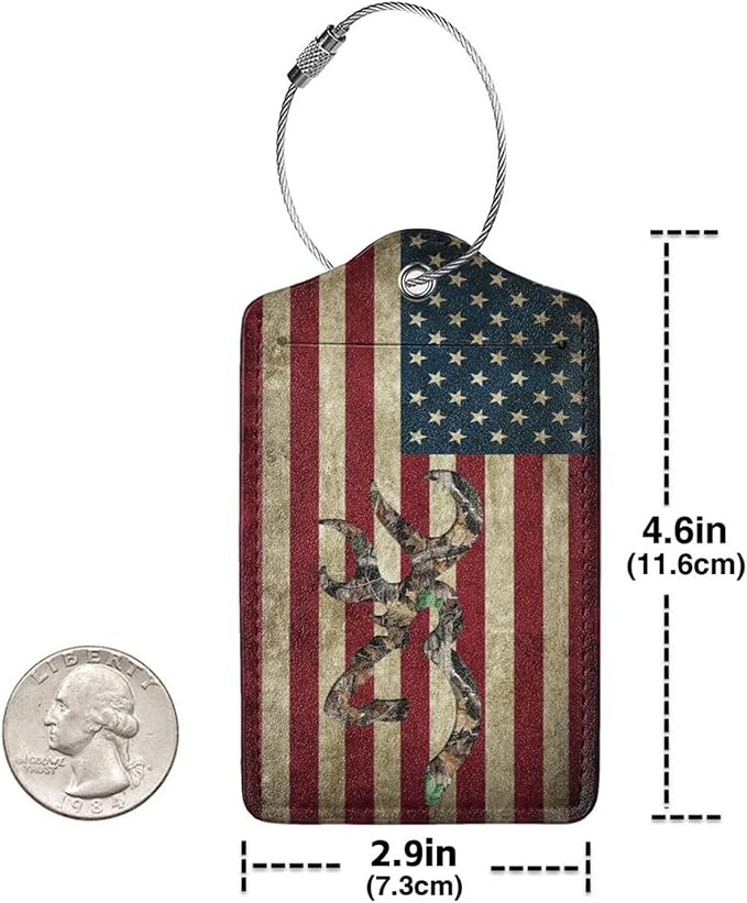 2 Pack Luggage Tags for Suitcase, Privacy Cover ID Label with Stainless Steel and Address Card for Travel Bag Backpack Cruise Ship Essentials Tag Women Men - Camo Deer American Flag