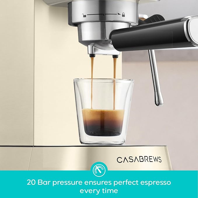 CASABREWS 5418 PRO Compact Espresso Cofee Machine with Fast Heating System | Brew Ready in 5 seconds, Brews 2+ milk drinks in a row, 20-Bar Pump, Built-in Pressure Gauge, Pro Steam Wand for Lattes