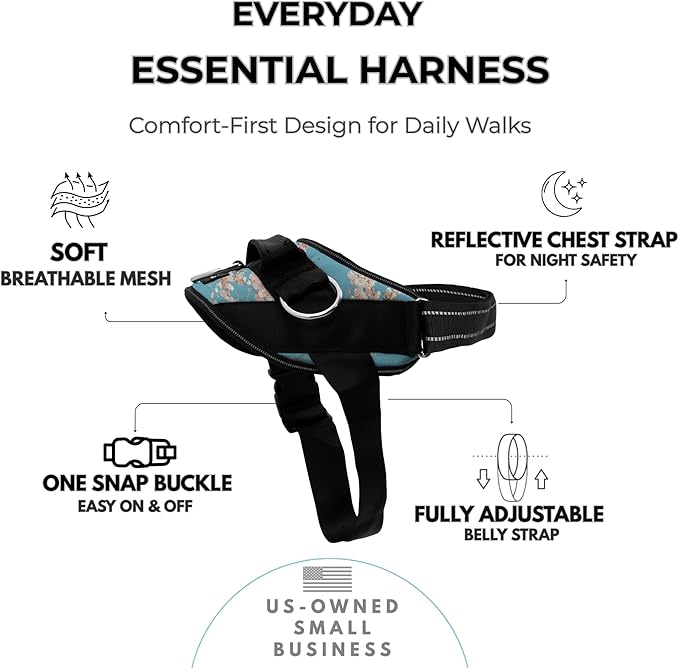 ShawnCo Essential Dog Harness, No-Pull Pet Vest with 3 Leash Clips, No Choke, Reflective, Adjustable and Padded, for Easy Walking and Training for Small, Medium and Large Dogs (Freckle's Garden, L)