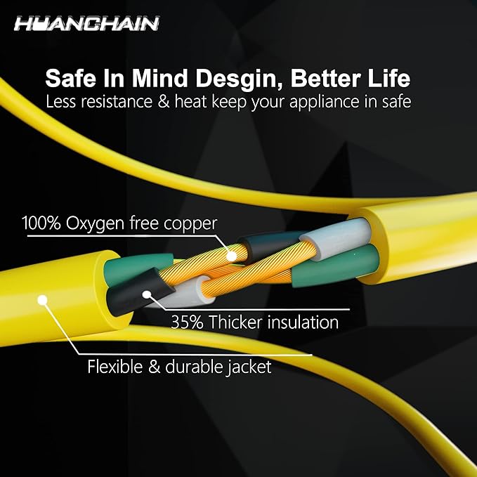 HUANCHAIN 75 ft 12/3 Gauge Heavy Duty Outdoor Extension Cord Waterproof with Lighted, Flexible Cold Weather 3 Prong Electric Cord Outside, 15A 1875W 125V 12AWG SJTW, Yellow, ETL Listed